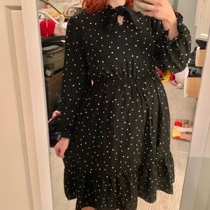 Black white heart polka dot tie front dress